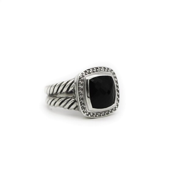 David Yurman 925 Sterling Silver Albion Black Onyx Pave Diamonds Cocktail Ring - Picture 1 of 4